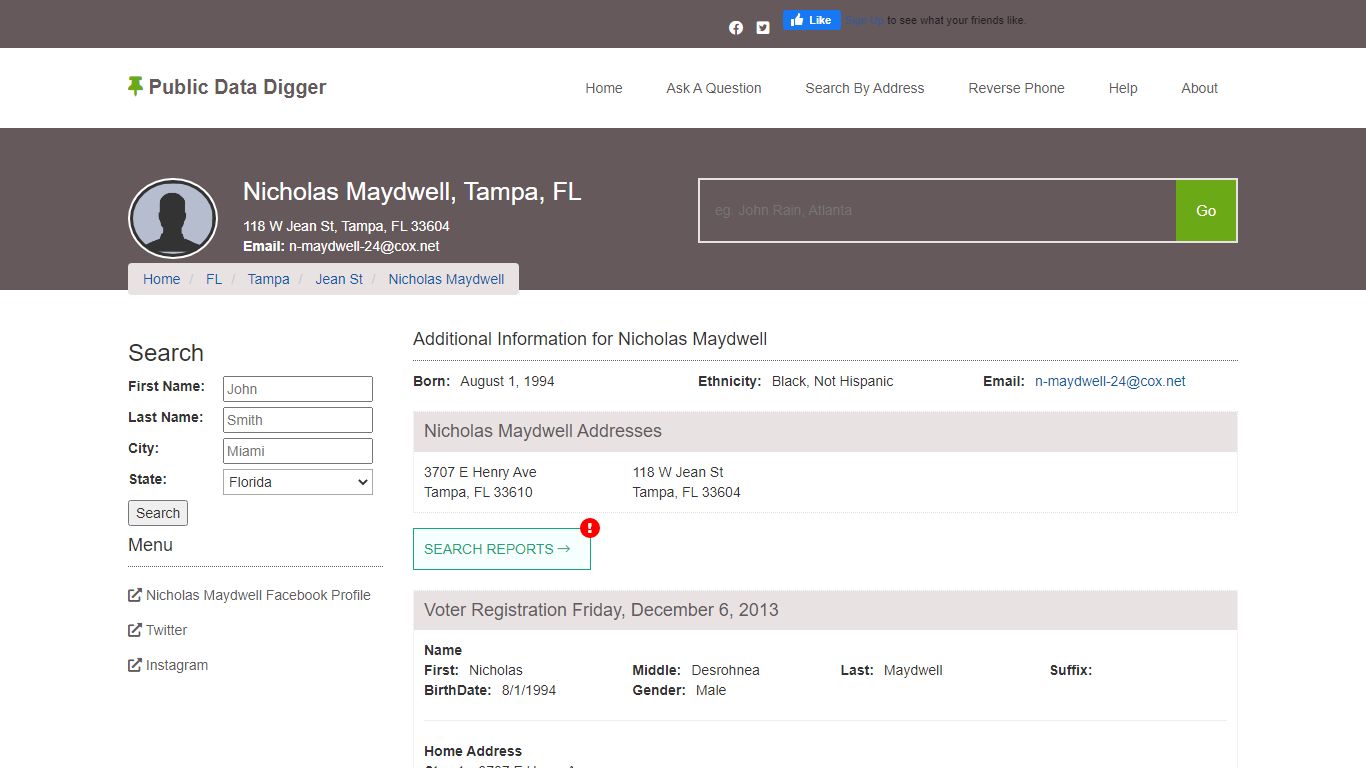 Nicholas D Maydwell - Tampa, FL - PublicDataDigger.com