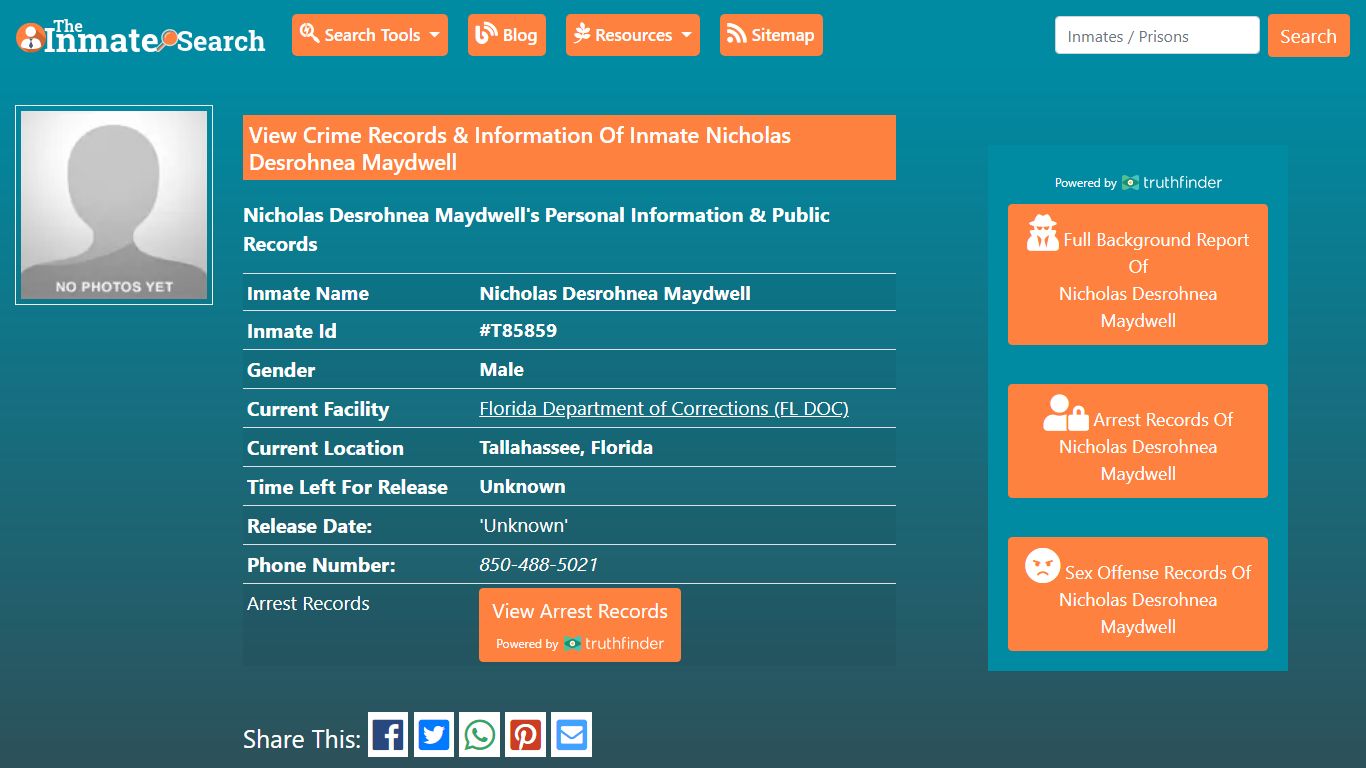 View Crime Records & Information Of Inmate Nicholas Desrohnea Maydwell