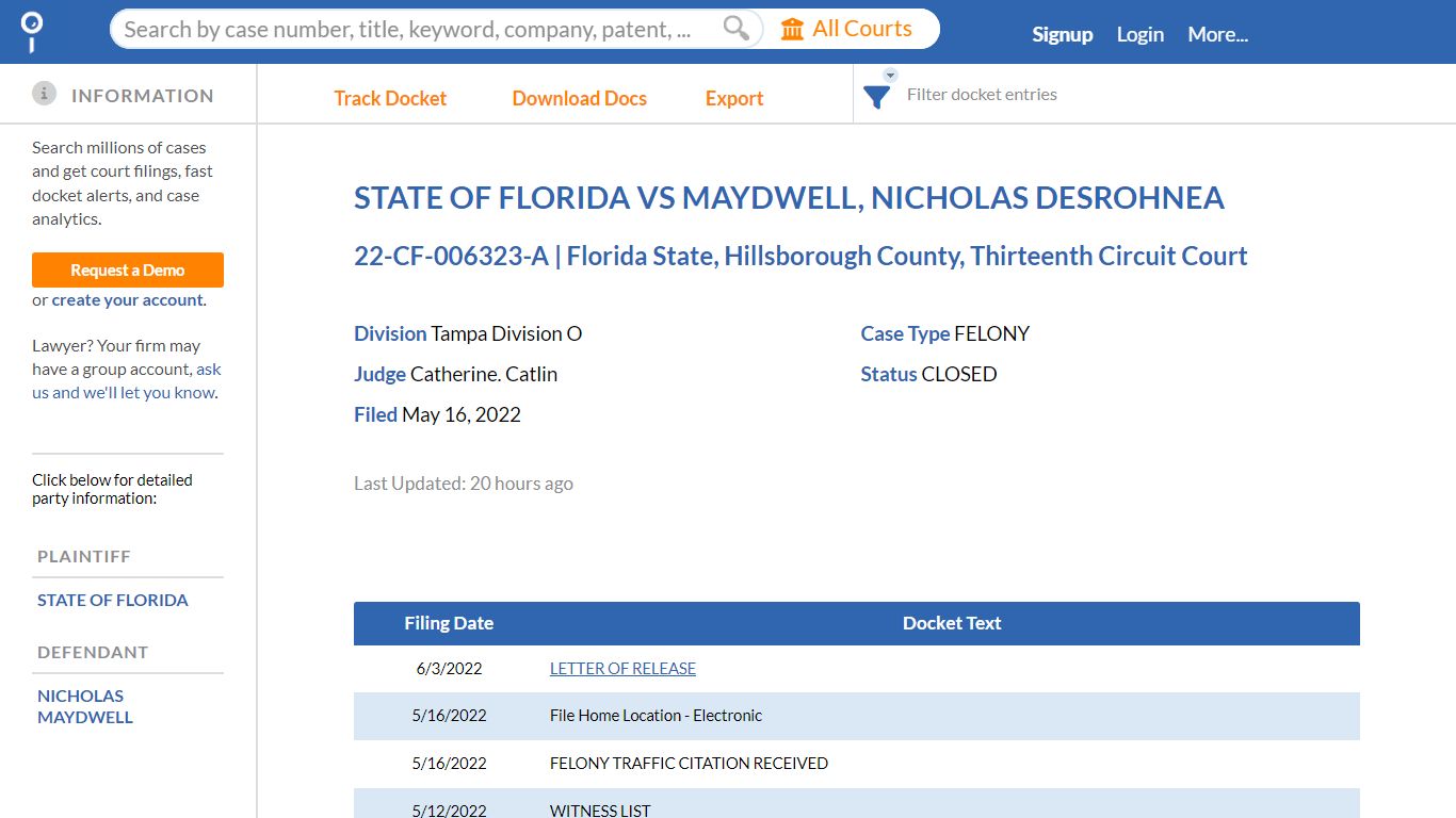 STATE OF FLORIDA VS MAYDWELL, NICHOLAS DESROHNEA, 22-CF-006323-A ...
